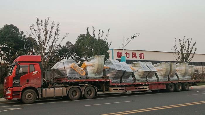 风机厂家:QG刮刮乐发往宁夏电厂玻璃钢风机十台供系统使用